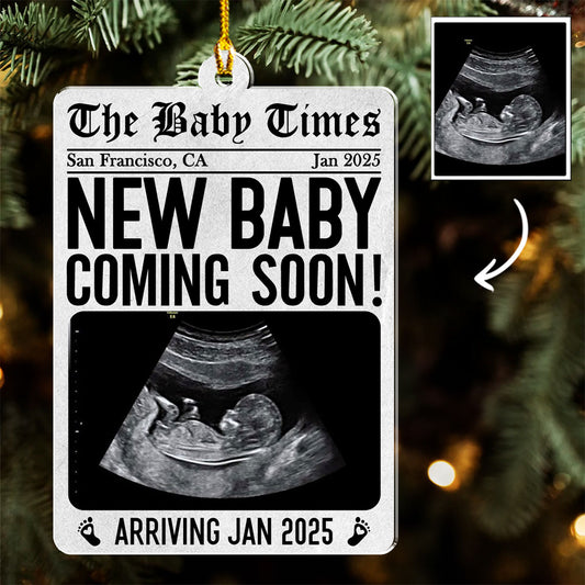 New Baby Announcement Newspaper - Personalized Custom Acrylic Ornament