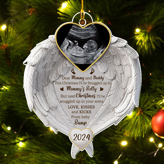 Custom Photo Baby Will Be Snuggled In The Belly Of Mommy - Personalized Custom Acrylic Ornament