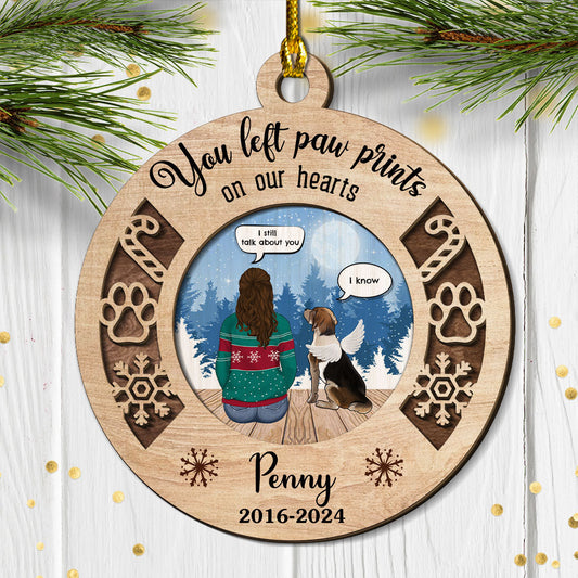 You Left Paw Prints Memorial Ornament - Personalized Custom 2-layered Wood Ornament