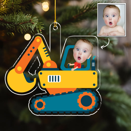 Christmas Boy Riding Construction Vehicle - Personalized Custom Acrylic Ornament