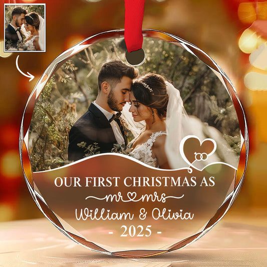 First Year As Husband Wife - Personalized Custom Glass Ornament