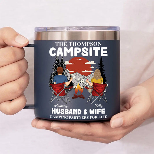 Camping Partners - Personalized Custom 14oz Stainless Steel Tumbler With Handle