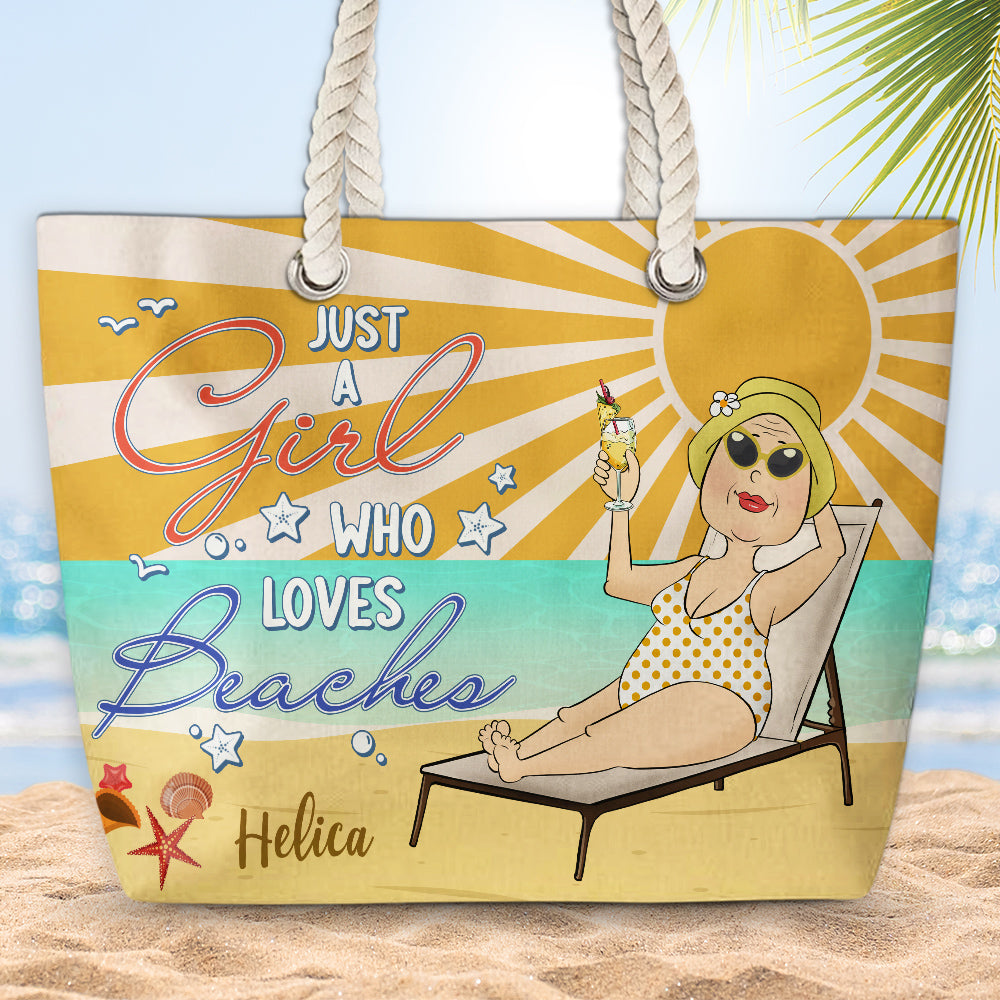 Just A Girl Who Loves Beaches Personalized Beach Bag Wrappiness Gifts