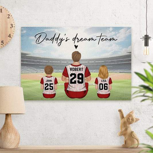 Daddys Team Baseball Family Sitting - Personalized Custom Poster
