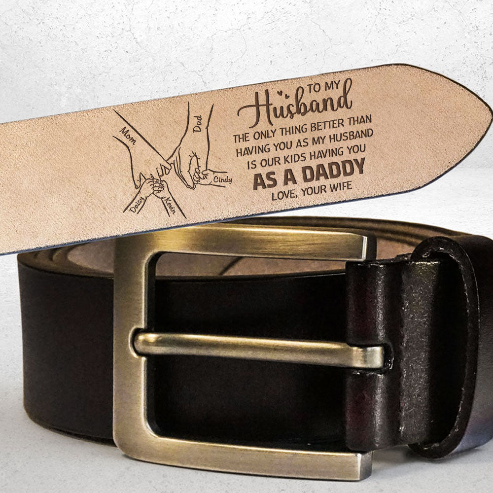 Having You As A Dad Personalized Engraved Leather Belt Wrappiness Gifts