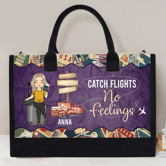 Catch Flights No Feelings - Personalized Custom Canvas Tote Bag