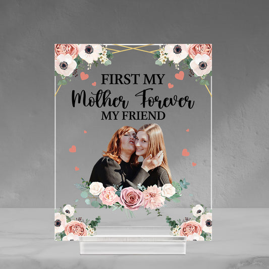 Mother And Children Forever Linked Together - Personalized Custom Acrylic Plaque With Base