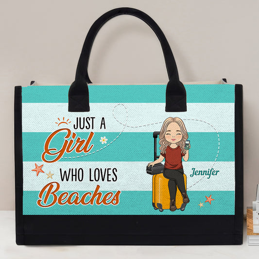 Just A Girl Who Loves Beaches - Personalized Custom Canvas Tote Bag
