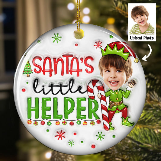 Santa Little Helper - Personalized Custom 3D Inflated Effect Ceramic Ornament