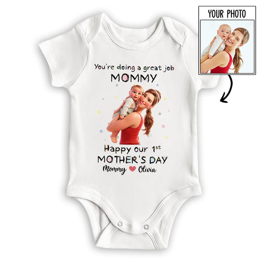 Mommy Doing A Great Job Custom Photo Cartoon - Personalized Custom Baby Onesie