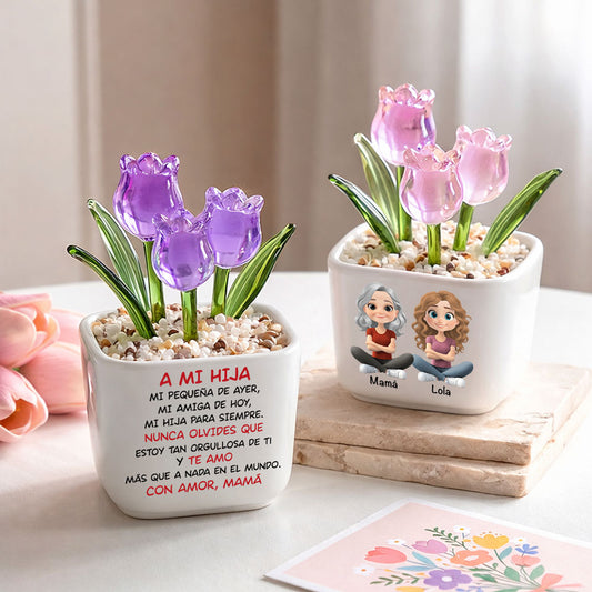Mi Hija Para Siempre - Vaso Personalizado Con Tulipanes Eternos