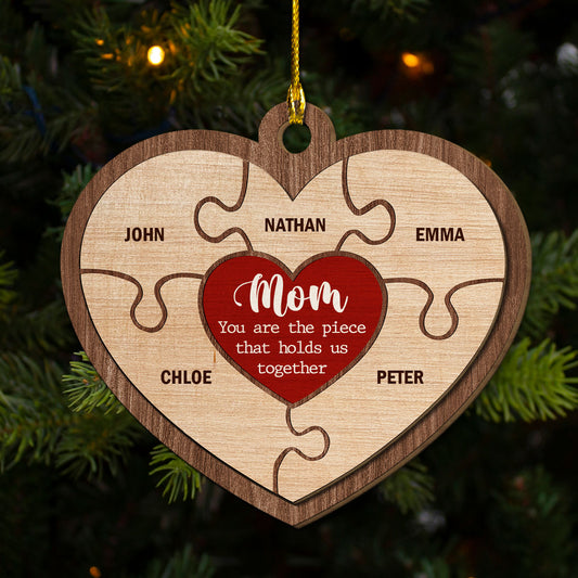 Mom Holds Us Together - Personalized Custom Freeshape 2-Layered Wood Ornament