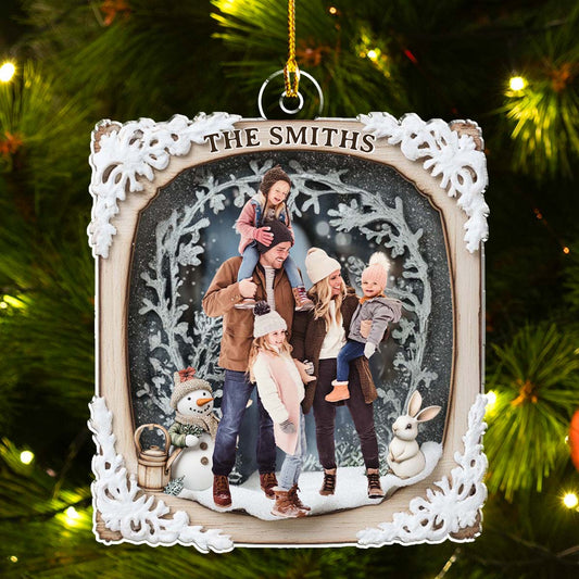 Snow Rabbit Family Photo - Personalized Custom Acrylic Ornament