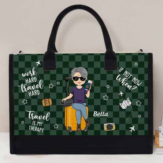Work Hard Travel Hard - Personalized Custom Canvas Tote Bag