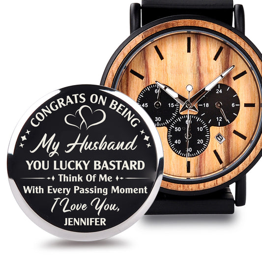 Think Of Me With Every Passing Moment  - Personalized Engraved Wooden Watches GP009