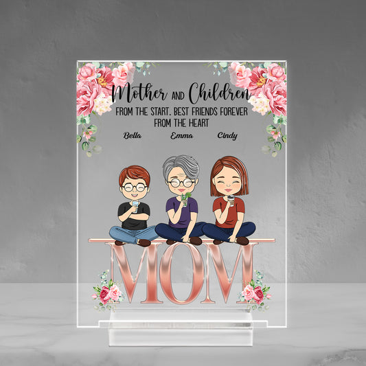 Mother And Children Best Friends Forever - Personalized Custom Acrylic Plaque With Base