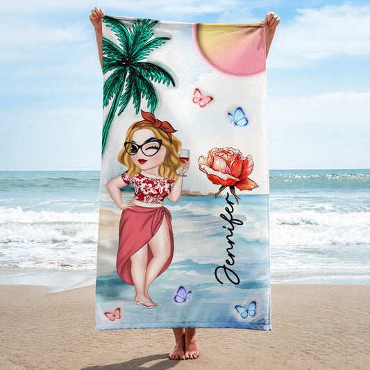 Beach And Flower - Personalized Custom 3D Inflated Effect Beach Towel