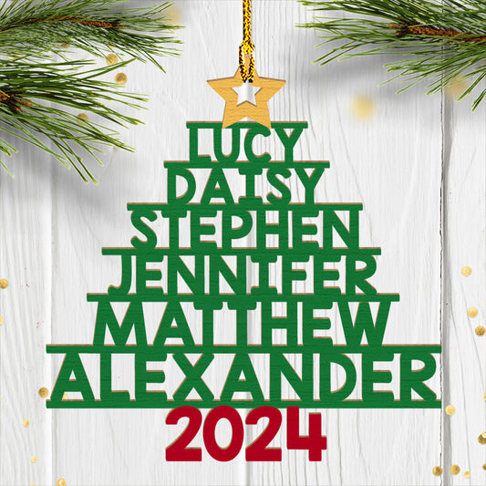 Family Names Christmas Tree - Personalized Custom 1-layered Wood Ornament