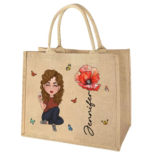 Cartoon Bloom Girl Charm Version 2 - Personalized Custom Jute Tote Bag