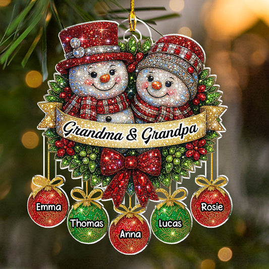 Snowman Grandma Grandpa Grandkids - Personalized Custom Acrylic Ornament