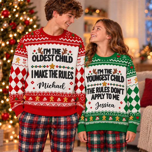 Custom Family Christmas Sweatshirt, Gift for Family Members • Family Rules - Personalized All-Over-Print Sweatshirt