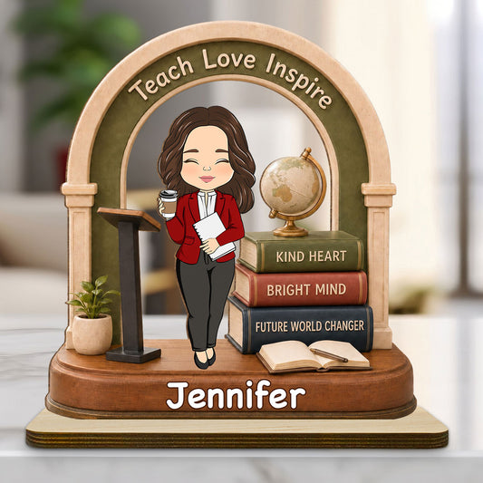 Teaching With Heart - Personalized 2-Layer Wood Plaque With Flat Base