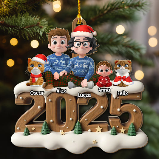Us Together With Cats Onwards - Personalized Custom 3D Effect Wood Ornament