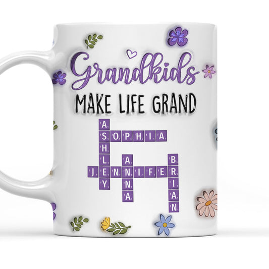 Grandkids Make Life Grand Crossword Puzzle - Personalized 3D Inflated Effect Mug