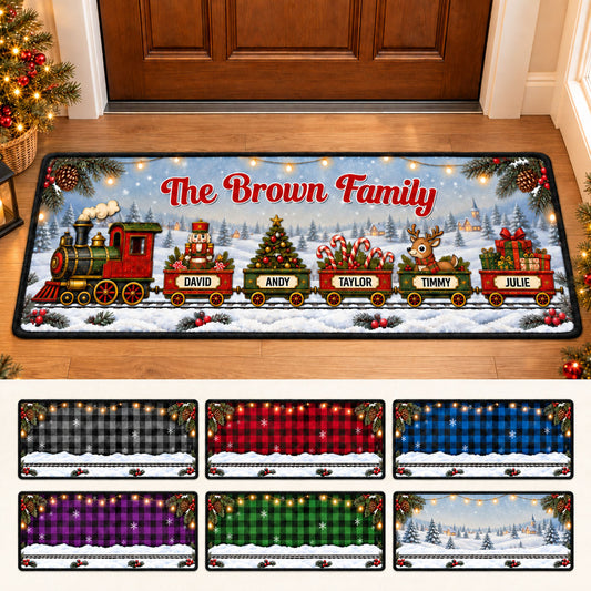 Holiday Family Train - Personalized Runner Rug