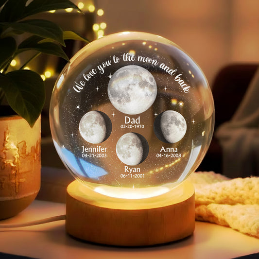 To The Moon And Back - Personalized Custom Crystal Globe Lamp