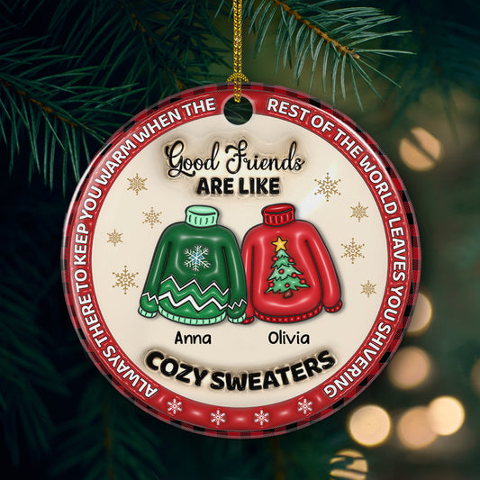 Bestie Like Cozy Sweaters - Personalized Custom 3D Inflated Effect Ceramic Ornament