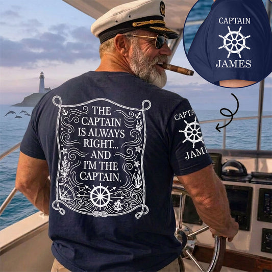 Captain Life Nautical - Personalized Custom Shirt With Design On Sleeve