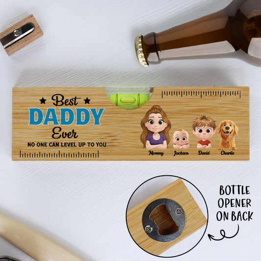 No One Measures Up To Dad - Personalized Custom Wooden Spirit Level Bottle Opener