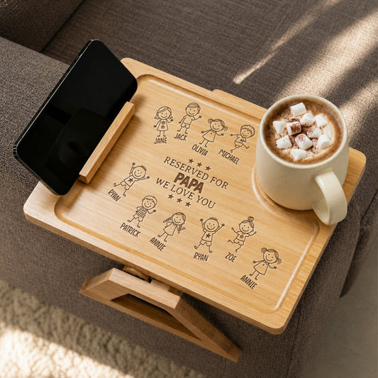 Reserved For Dad - Personalized Custom Engraved Wooden Couch Arm Table