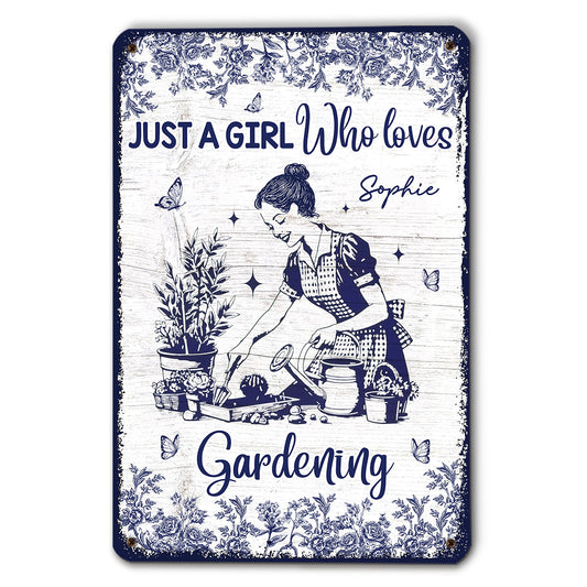 Gardening Blue Toile Style - Personalized Custom Metal Sign