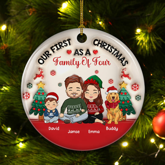 First Christmas As A Family Of Three - Personalized Custom 3D Inflated Effect Ceramic Ornament