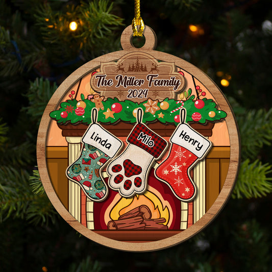 Happy Stockings - Personalized Custom 2-Layered Wood Ornament