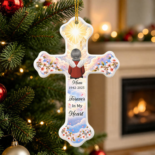 Forever In My Heart - Personalized Cross Ceramic Ornament