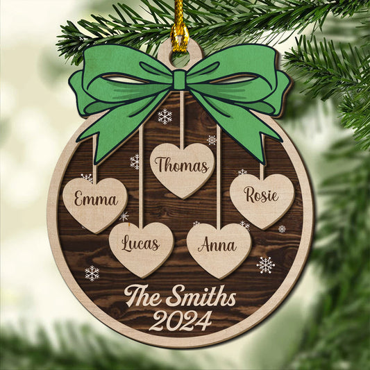 Bow, Name And Xmas - Personalized Custom 2-layered Wood Ornament