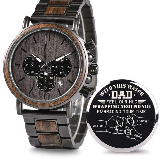 Embracing Time And Wrapping Around Father - Personalized Engraved Wooden Watches GQ026