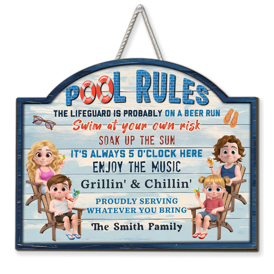 Pool Rules Swim At Our Family Own Risk - Personalized Custom Wood Sign