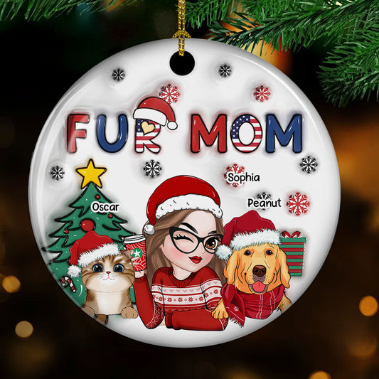 American Fur Mom Christmas -  Personalized Custom 3D Inflated Effect Ceramic Ornament