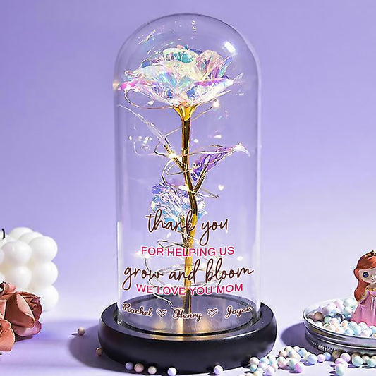 Thank You For Helping Us Grow And Bloom We Love You Mom - Personalized Sparkly Rose