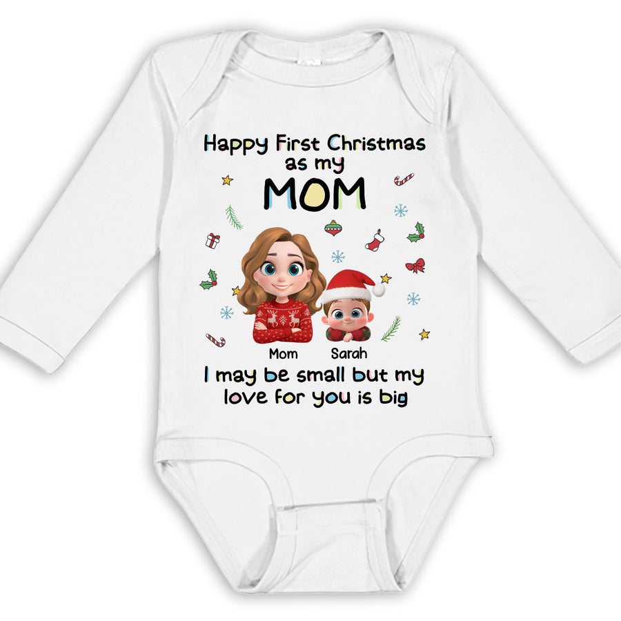 First Christmas With Mom - Personalized Long Sleeve Baby Onesie