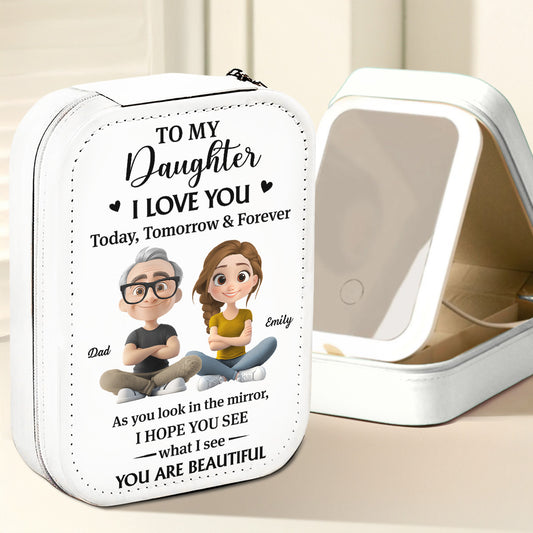 Loved Beyond Words My Daughter - Personalized Custom Jewelry Box With LED Mirror