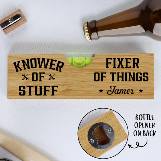Fixer And Knower - Personalized Custom Wooden Spirit Level Bottle Opener