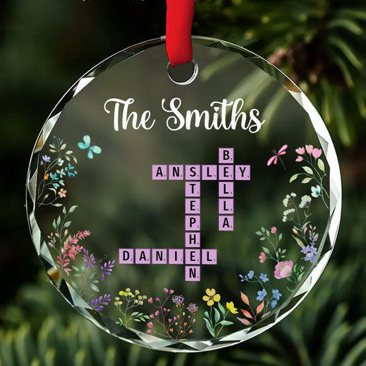 Custom Name Grandkids Family Besties Coworkers Crossword Puzzle - Personalized Custom Glass Ornament