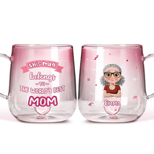 This Mug Belongs To The Best Mom - Personalized Custom Pink Gradient Glass Mug