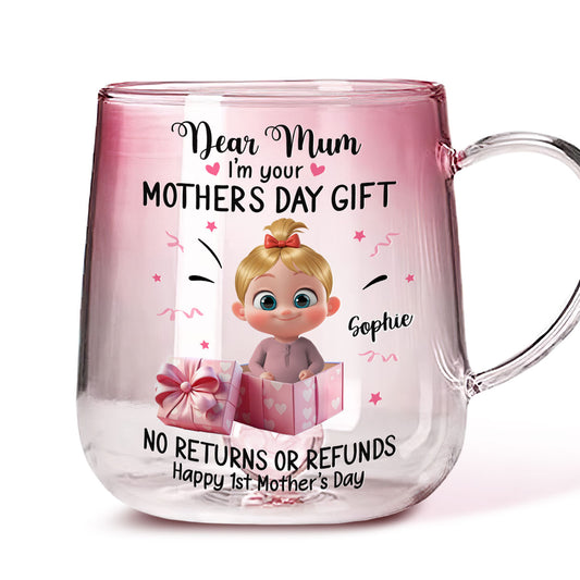 Dear Mum I Am Your Gift - Personalized Custom Pink Gradient Glass Mug