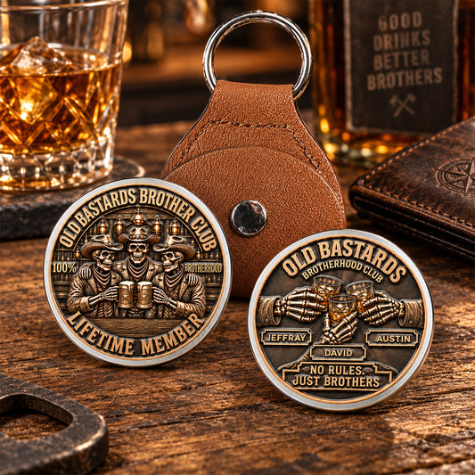 Custom Brotherhood Coin Keychain, Friendship Birthday Gifts • Brotherhood Never Goes Out Style - Personalized 3D Printing Pocket Hug